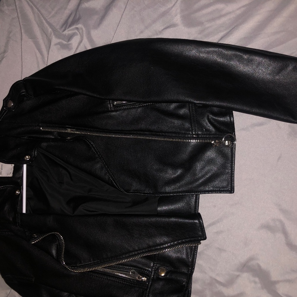 BERSHKA Leather jacket BLACK